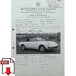 1971 Alfa Romeo 2000 Spider Veloce FIA homologation form PDF download (ACI)